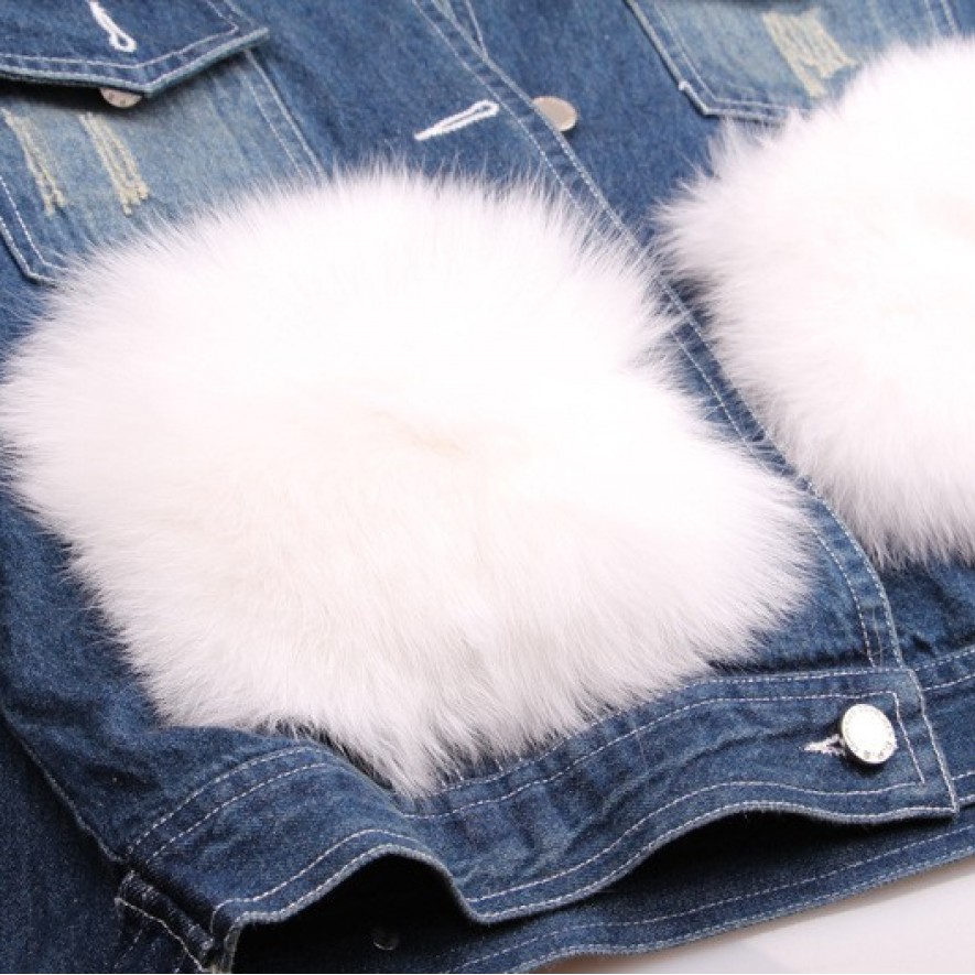 Jacheta - Denim & Fur - White